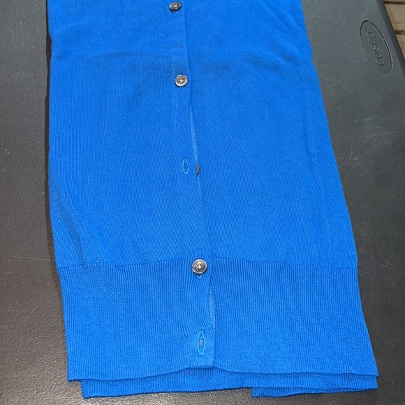 Lands End Women's Supima Crew Cotton Cardigan Sweater Bright sea Blue - Picture 2 of 4